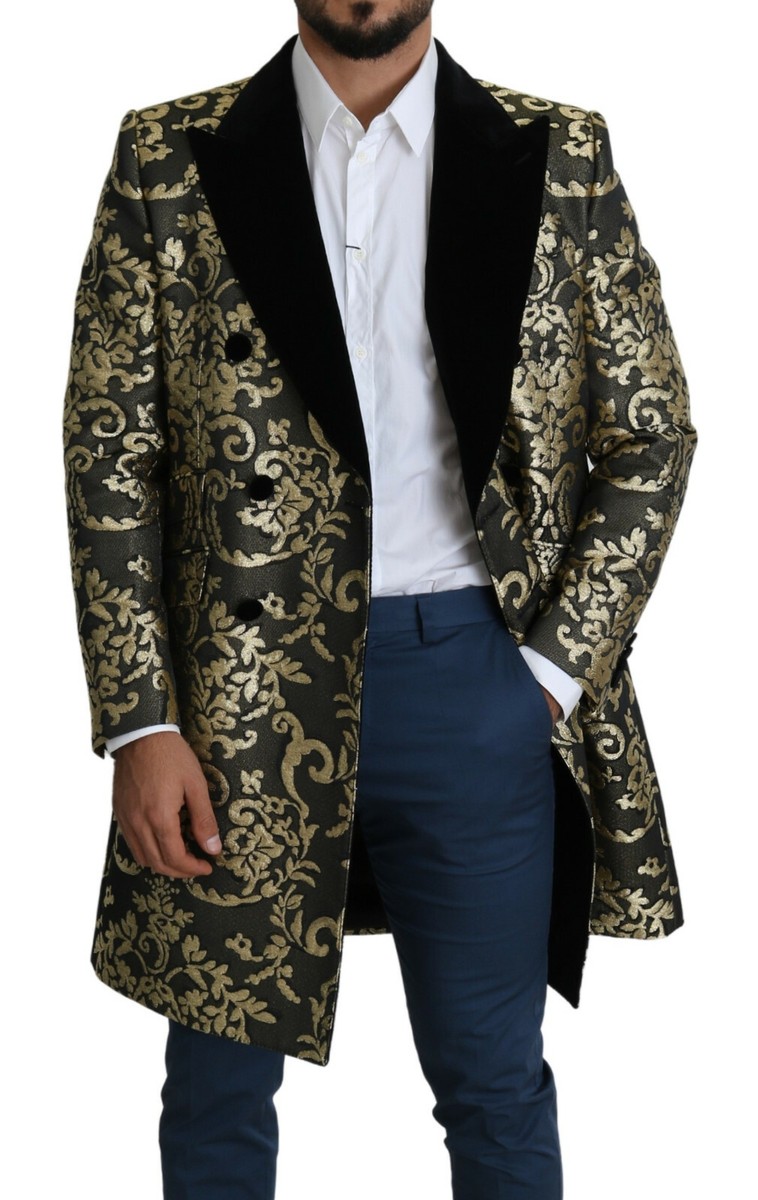 DOLCE & GABBANA Jacket SICILIA Black Gold Jacquard Long Coat IT46