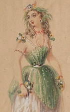 Woman Portrait Undine Art Fairy Tale Unknown Watercolour Pre 1900