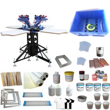 Adjustable 4 Color 4 Station Screen Printing Kit Press Printer with Ink Squeegee