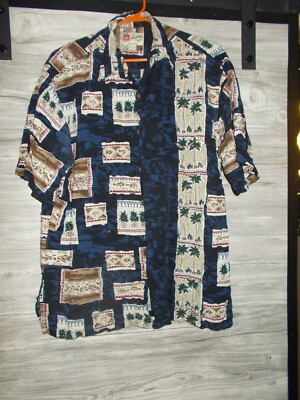Hilo Hattie The Hawaiian Original Men s Shirt Size XL Blue Palm Trees