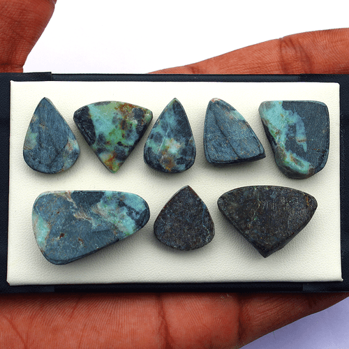 8 Pcs Natural Arizona Azurite Malachite Raw Face 18mm-32.3mm Druzy Gemstones Lot - Picture 8 of 15