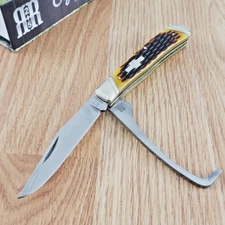 Rough Ryder Equestrian Trapper Pocket Knife Stainless Steel Blades Bone Handle