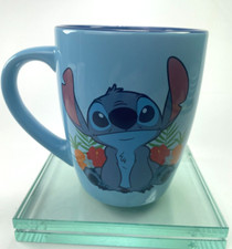 Disney Lilo Stitch Coffee Mug 25 oz Smile Flowers Blue Large Collectible B46