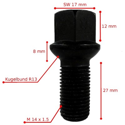 20 schwarze Radschrauben für VW Passat 3A2 3A5 35I 3B2 3B3 3B5 3B6 3C2 3C5 CC
