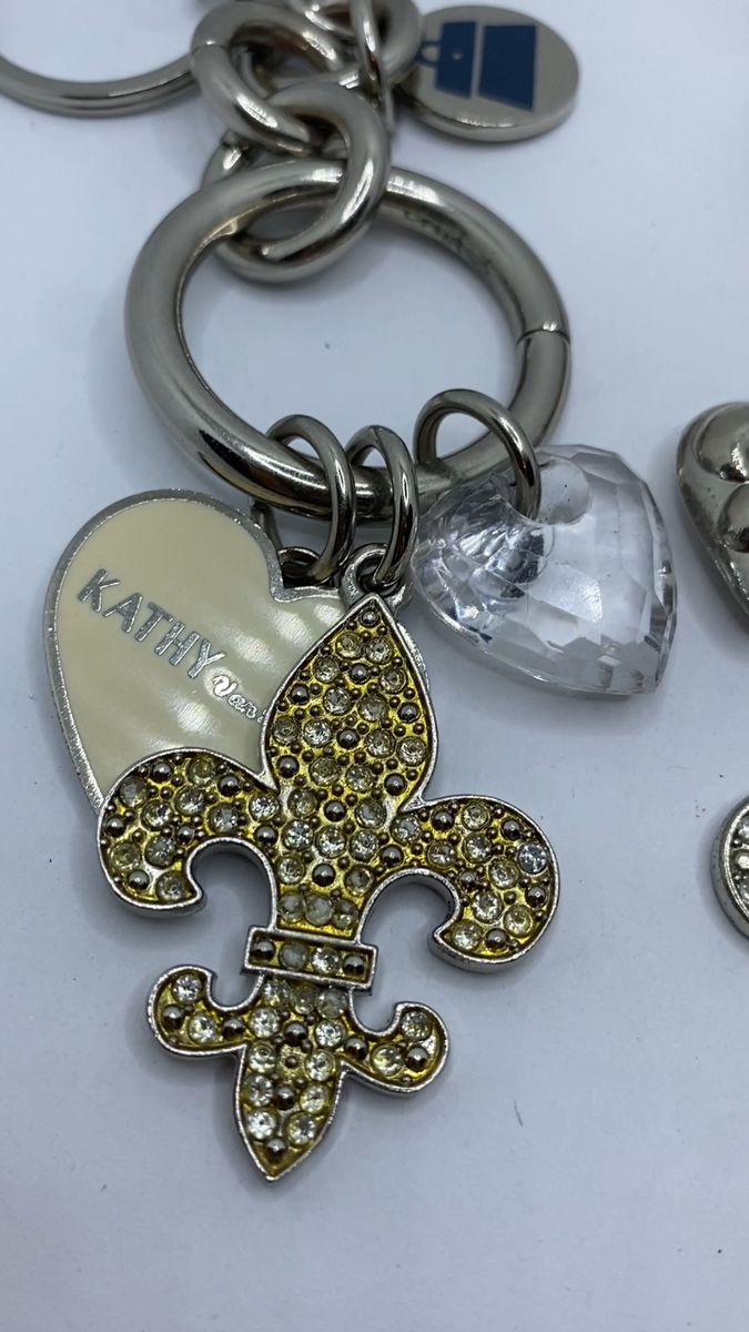 Kathy Van Zeeland Rhinestone Fleur De Lis Keychain Bag Charm Clips