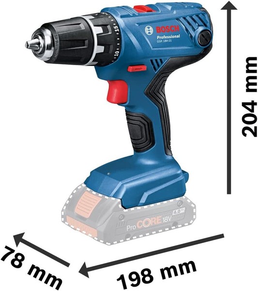 Bosch Professional 18V System GSR 18V-21 - Atornillador a batería sin batería