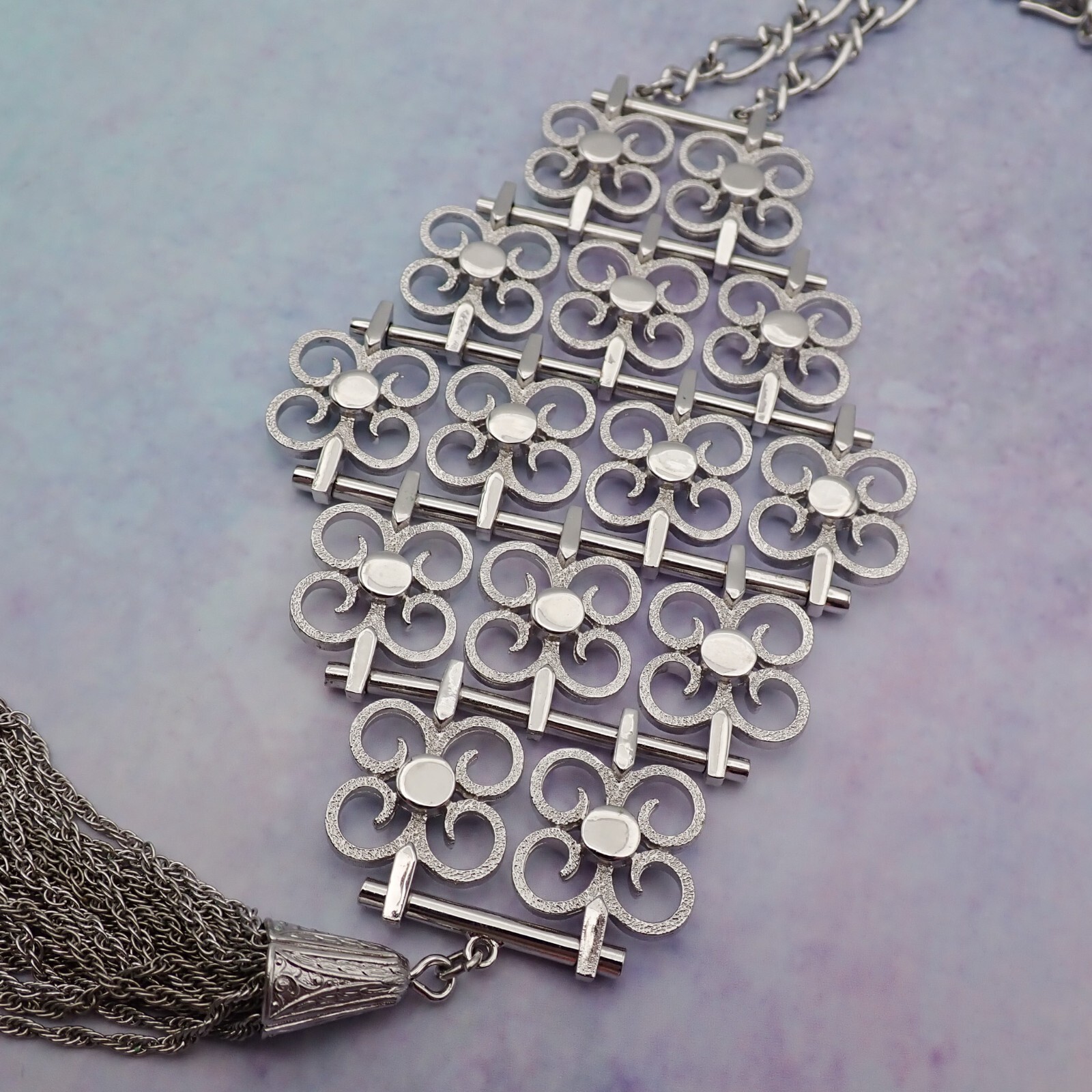 Vtg Dramatic Long 14" Dangle Tassel Scroll Pendan… - image 3