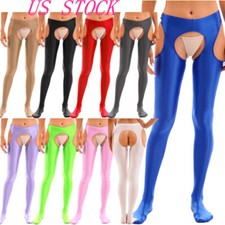 Women Hollow Out Pantyhose Glossy Oil Yoga Pants Crotchless Tights Nightwear