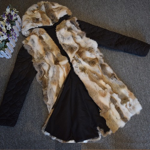 Hooded Womens Real Rabbit Fur Mid Long Liner Winter Parka Lined Size Warm ladies - Picture 29 of 32