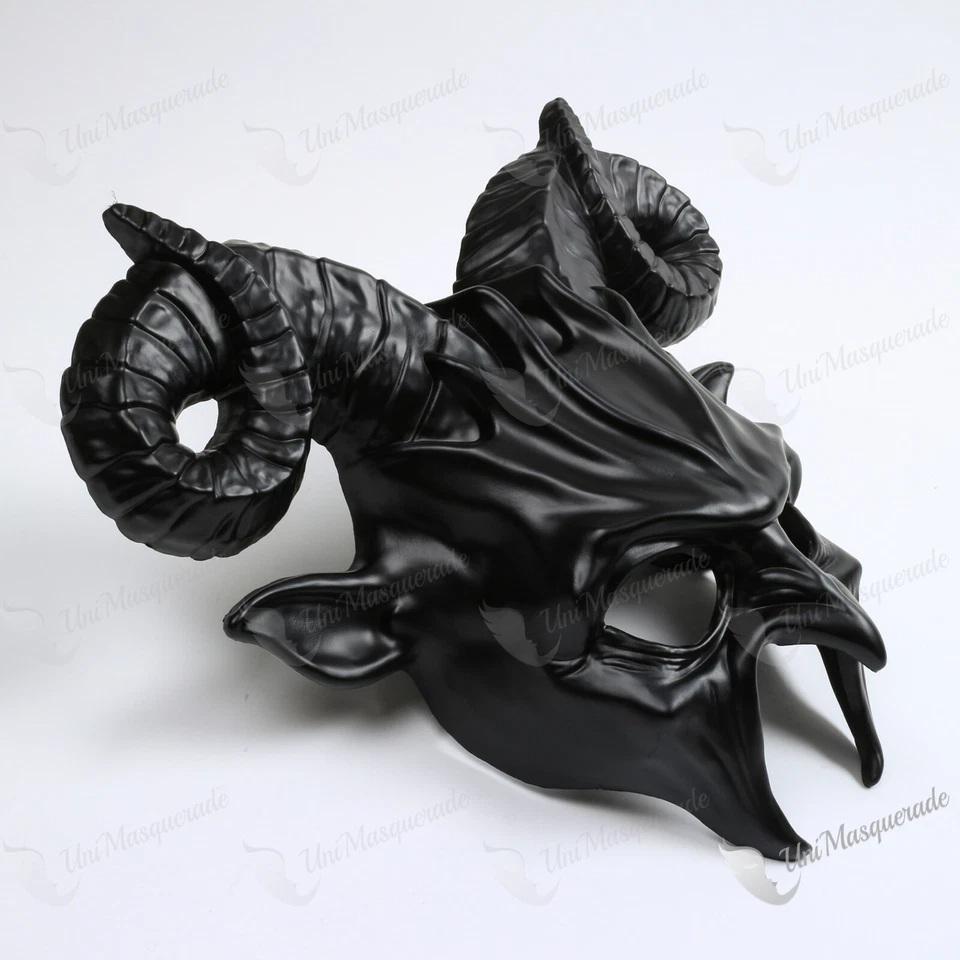 Cuernos de Cabra Diablo Miedo Cara Completa Halloween Disfraz Mascarada Bola Máscara Negra Foto 3 de 4