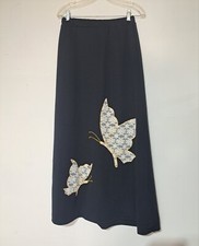 Vintage 1970s Black Maxi Skirt Butterfly Lace Applique 26" to 31" High Waist