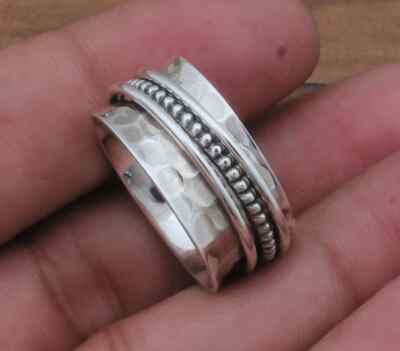 Hammered Spinner Sterling Silver With 925 Stamped Purity Anxiety Ring , All size
