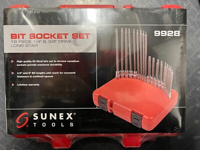 Sunex Tools 9928 - 18 Piece 1/4'' and 3/8'' Drive Long Star Bit Socket Set