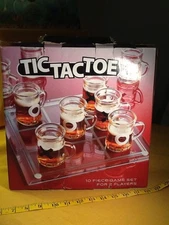 Home Essential TicTacToe Drinking Beer Glass Set w/Mini Beer Mugs w/Original Box