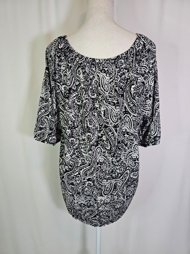 Notations Damen Tunika Oberteil, Gr. XL Paise Rundhals Kurzarm schwarz weiß - Bild 5 von 7