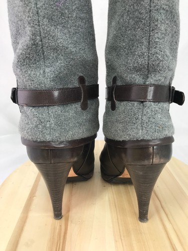 Cole Haan ""Kennedy"" braunes Leder mit grauer Flanellschnalle Stiefel High Heels ~ 9B - Bild 5 von 8