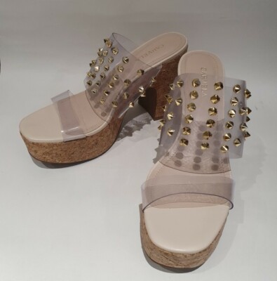 Carvela Rouge Nieten Kork Keilabsatz Plateau Blockabsatz Slipper Sandale UK 5