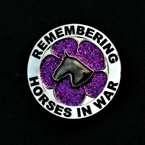 PURPLE POPPY GLITTER  - HORSES - REMEMBRANCE BADGE - SILVER         (P24)