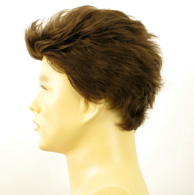 PERRUQUE HOMME 100% CHEVEUX NATURELS - Châtain Clair Ref ALBERT 8 - Taille Moyenne, Bonnet Classique