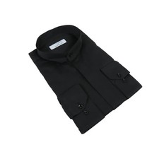 Mens CEREMONIA Pastor Shirt 100 Cotton Turkey Banded Collar stn 15 hyk black