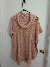 CJ Banks Summer Tunic-length Poncho Peach With White Brown Buttons Cowl 2x