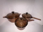 Vtg. Visions Corning PYREX 2 Pots 1.5, 2.5 & Dutch Oven 4.5 w/ Lids 6 Pc Set