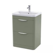 Image of Contemporary Floor Standing 2 Drawer Bathroom Vanity Unit, Satin Green, 610mm