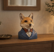 Fox Bust Ornament Sculpture – Dressed Gentleman Style – 20cm Home Decor Figure