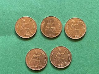 LOT DE 5 MONNAIES DE ONE PENNY 1964 1965 1967 EN BELLE QUALITÉ