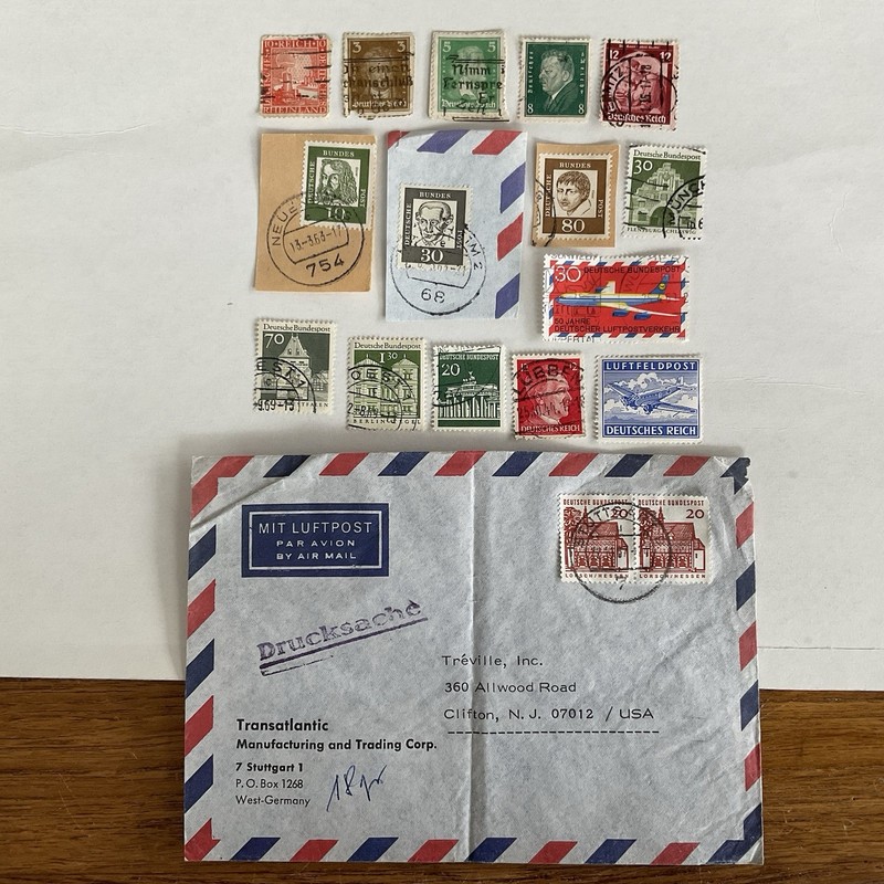 17 Germany stamps~1925-1969~air mail cover~eagle~Goethe~Schiller~Germania~Durer
