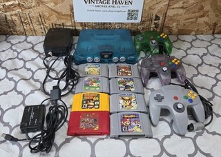 Nintendo 64 N64 Ice Blue Funtastic Console 3 Controllers 8 Games Mario Pokemon