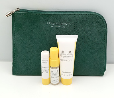 Penhaligon's Quercus Amenity Kit Luxury Travel Toiletry Set Green Pouch
