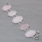 Rose Quartz Oval Shape Gemstone Handmade Ethnic Gift Jewelry Bracelet 8" SR 1561