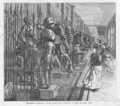 SOUTH KENSINGTON Ancient Armour in the Museum - Antique Print 1869