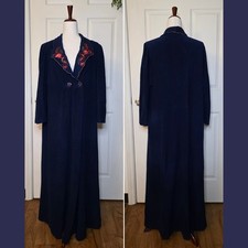 Vintage Vanity Fair Women's Navy Floral Embroidered Robe - Size L