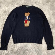 Vintage 80's Polo Ralph Lauren Polo Bear Sweater Knit Navy Green Tag Size 170cm
