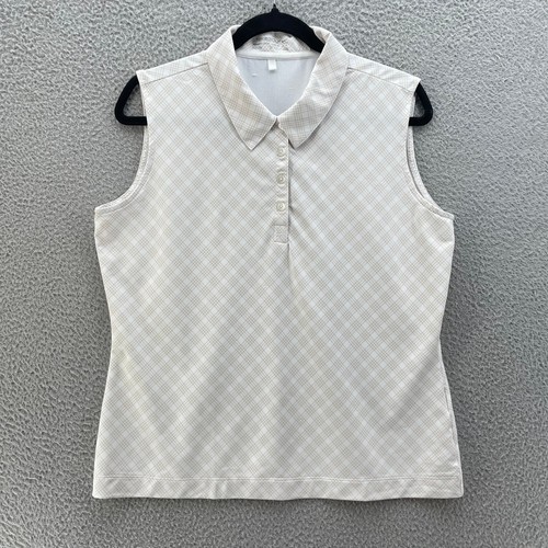 Nike Golf Sleeveless Polo Shirt Womens Large White Beige Plaid Dri-FIT Golfer - Picture 1 of 12