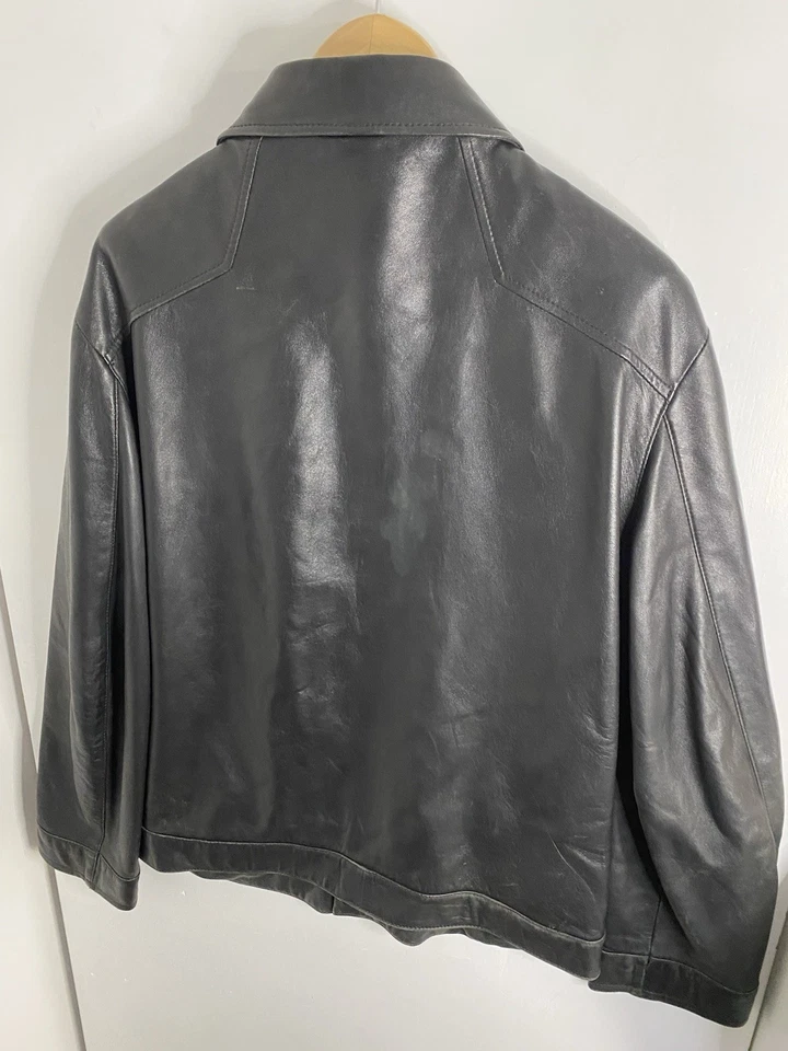 Reiss Mens Size XL 44” Soft Lambs Leather Black Biker Jacket Full Zip Made In UK - Image 2 of 4