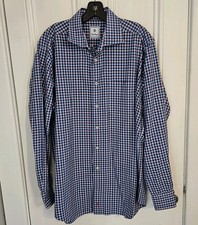 David Donahue Men's XL Long Sleeve Button Down Shirt Plaid Cotton Blue Red