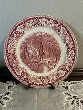 Red Currier And Ives Transferware China Plate