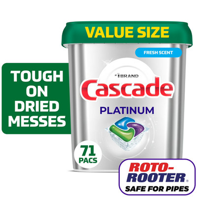 Cascade Platinum Dishwasher Pods, Dishwasher Detergent Soap Tabs, Fresh, 71 Coun