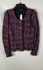 White House Black Market Women's Striped Novelty Tweed Jacket Pink Kiss NWT Sz S