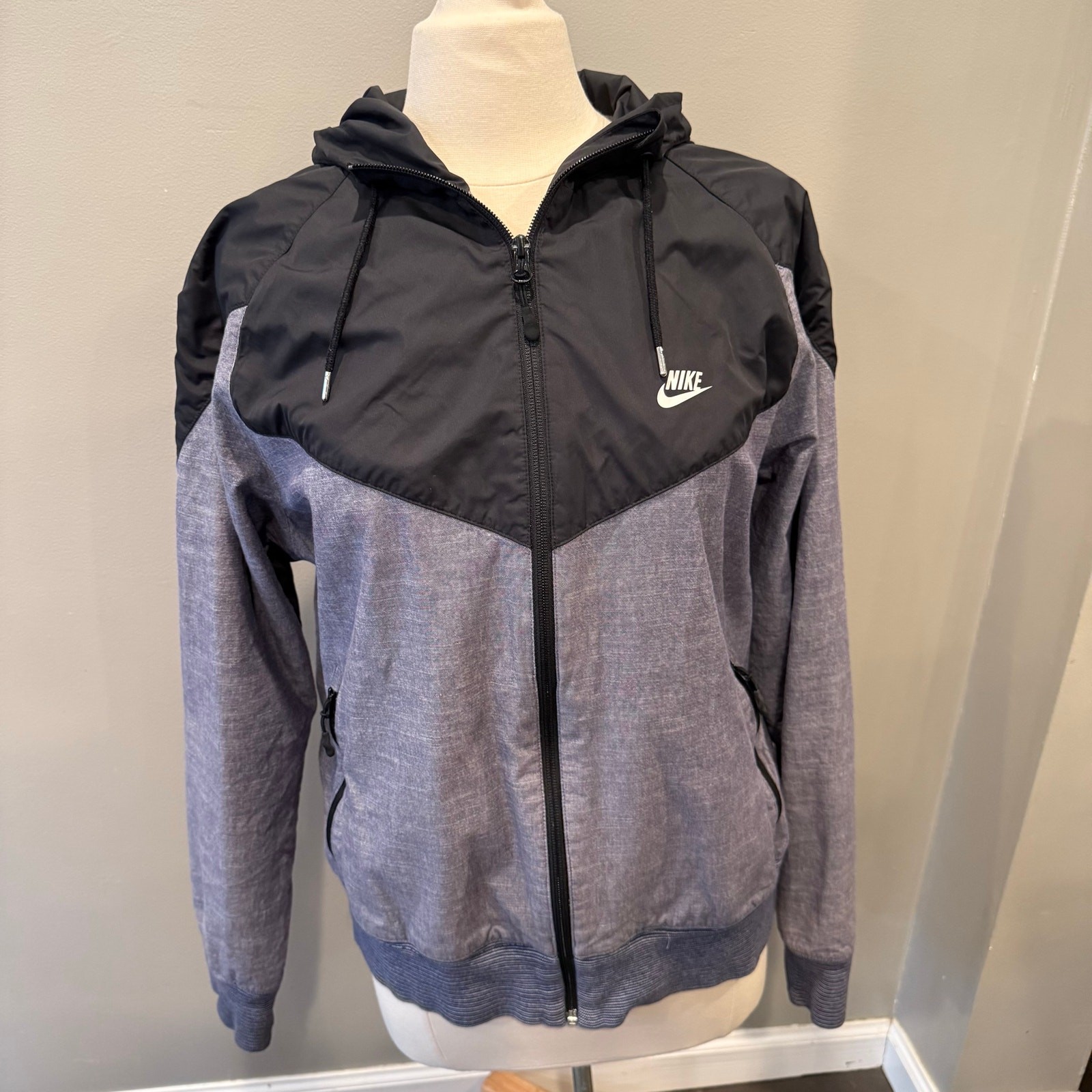 SACAI X NIKE Nike Chambray Super Runner peso medio giacca cappuccio zip uomo grande nero grigio