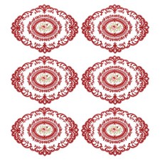 6 tovagliette retrò in pizzo 12x16 pollici ovali ricamate rosse