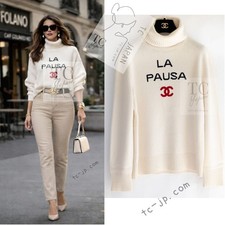 CHANEL 19C Ivory La Pausa CC Logo Cashmere Knit Sweater Karl Lagerfeld 36 38 4 6