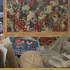 Sears Best Floral Wicker Sewing Basket with F...