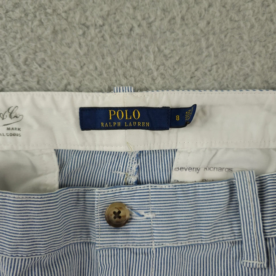 Polo Ralph Lauren Pantalones Cortos Mujer 8 Azul Blanco Rayas Bermudas Chino Preppy 10" Foto 3 de 4