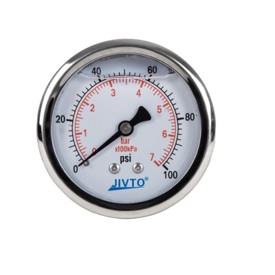 Pressure Gauge,Glycerin Filled,2-1/2'' Dia,0-100 PSI, 1/4 NPT Back Mount