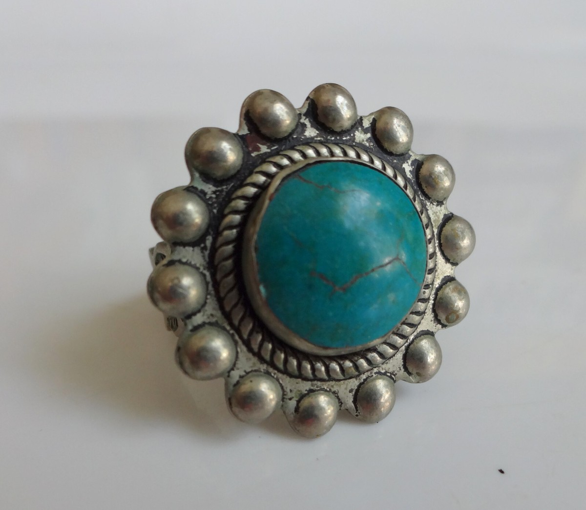 Vtg Fred Harvey Era Native American Navajo Coin Silver Turquoise