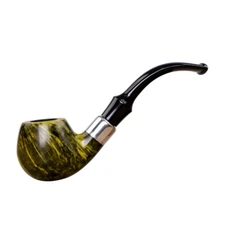 Handmade Briar Pipe Curved Stem Smooth Tobacco Smoking Pipe With Decoration Ring